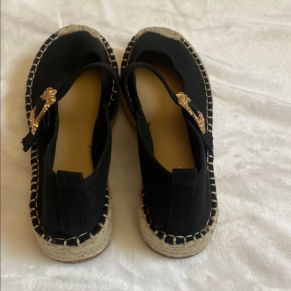 Soda Black Espadrille Flats with Gold Buckle - Picture 3 of 8